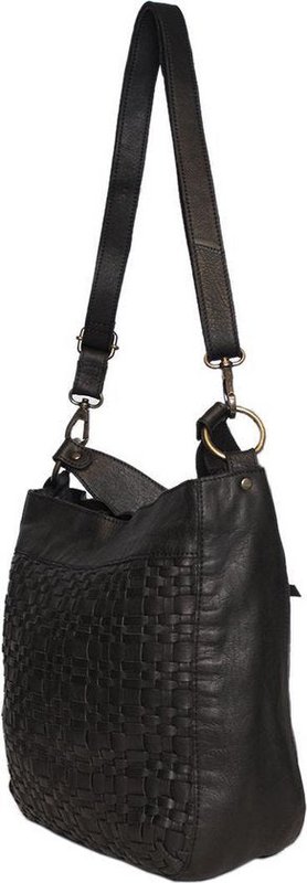 Black shoulder bag for ladies of braided leather - elegant design with both a short and long handle for versatile wearing comfort.