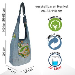 Sunsa bæredygtig denimtaske. Skuldertaske, der kan bæres på 2 sider. hobo taske Boho cross body taske