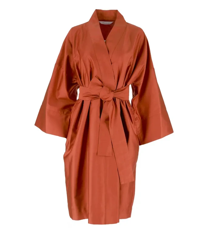 Satin kimono badekåbe Solid Terracotta