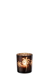 Photophore J-Line Palmier - verre - marron - petit