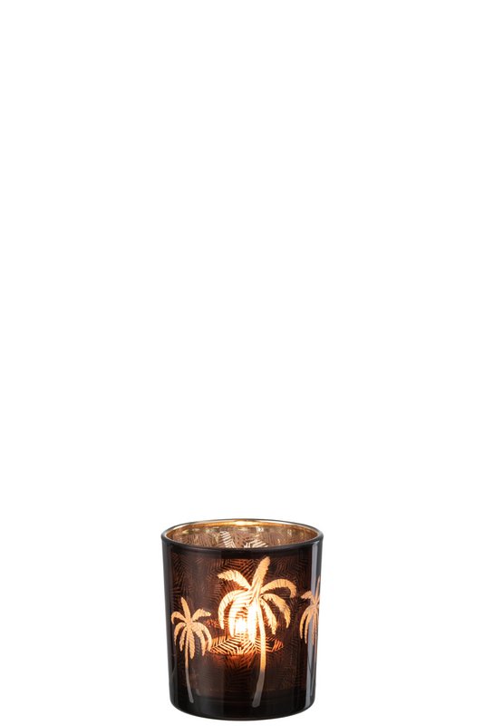 Photophore J-Line Palmier - verre - marron - petit