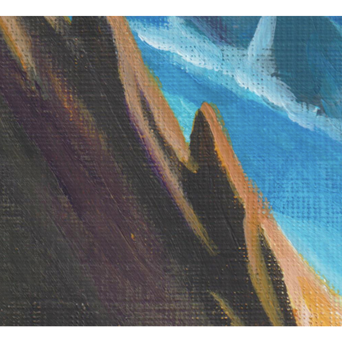 Roadtrip – A5-Kunstplakat eines Original-Acrylgemäldes mit Wohnmobil und Bergen