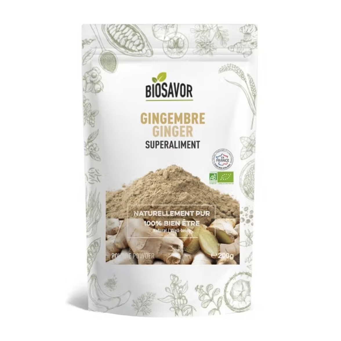 GINGEMBRE EN POUDRE - 200G - COMPLÉMENT ALIMENTAIRE