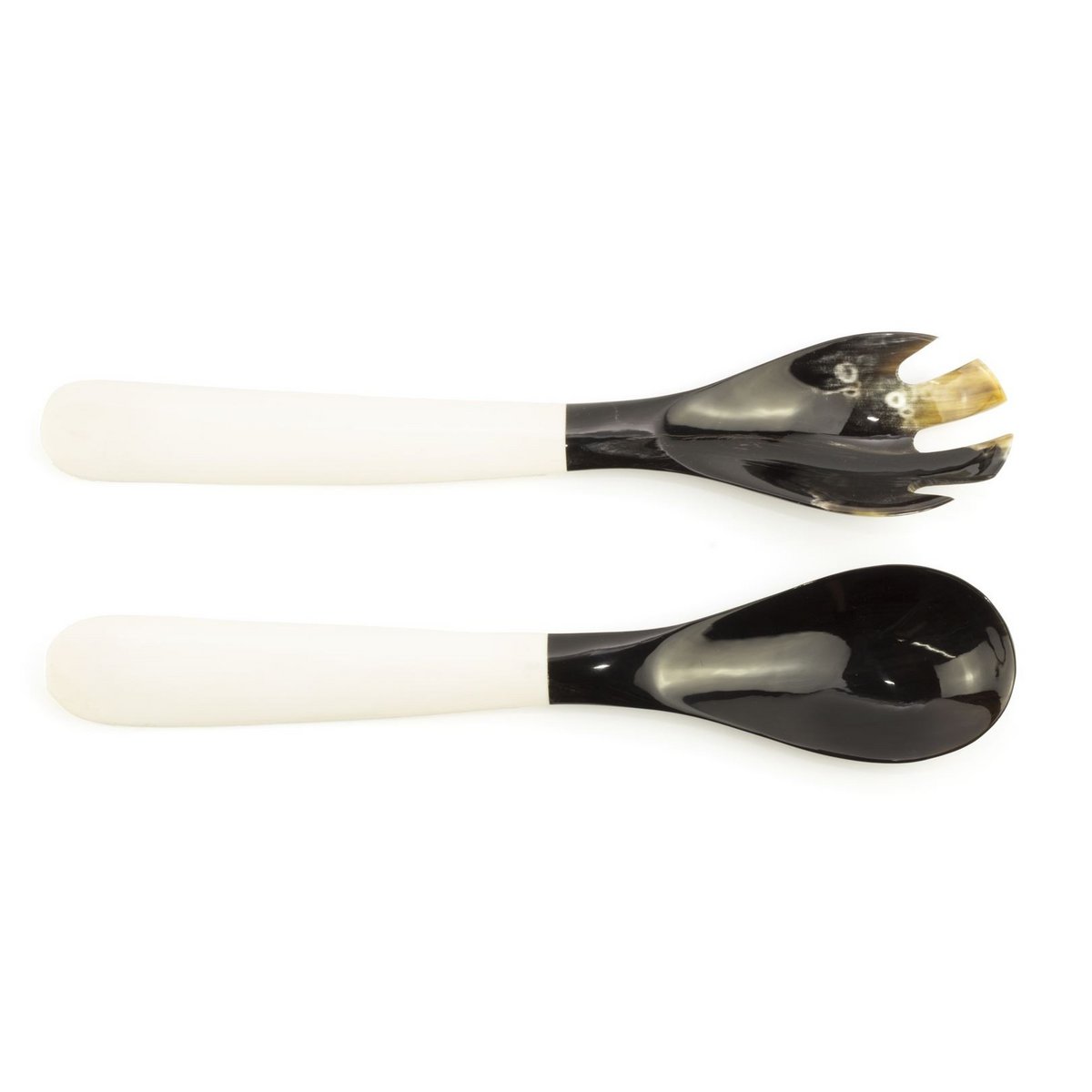 Large black horn cutlery with bone handle