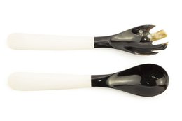 Large black horn cutlery with bone handle