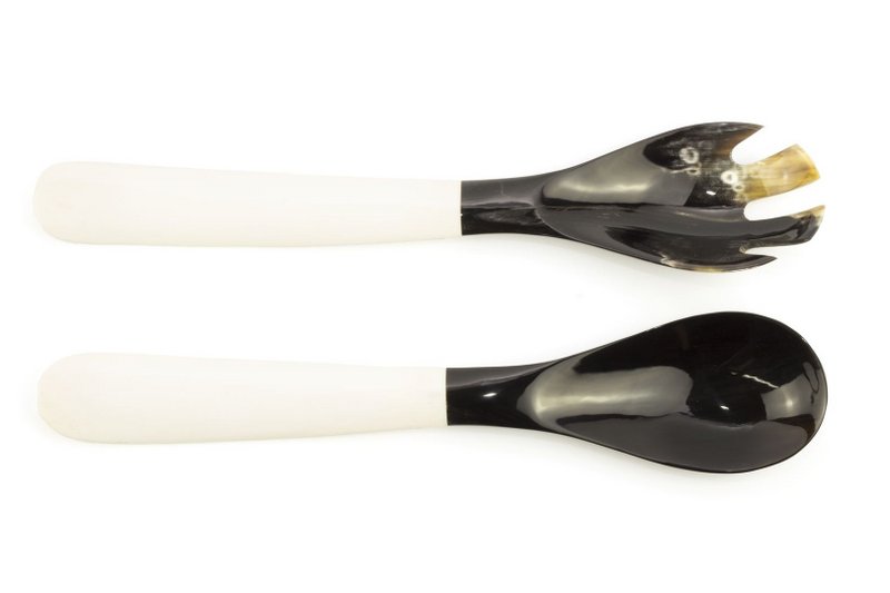 Large black horn cutlery with bone handle