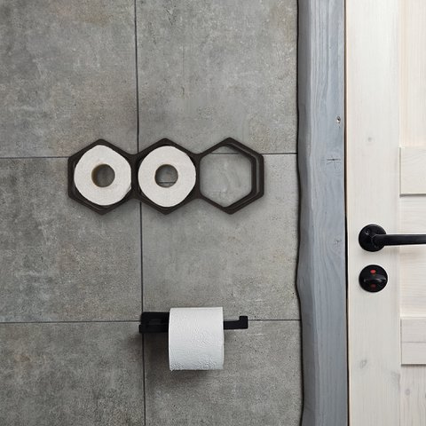 Geometrischer Badezimmerrollenhalter aus Holz, rustikales Badaccessoire im Waben-Stil, perfektes Geschenk zur Einweihungsfeier oder als Heimdekoration