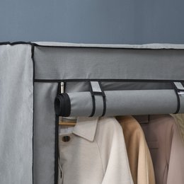 Fabric Closet Storage Solution 4 Shelves 2 Clothes Rails Gray