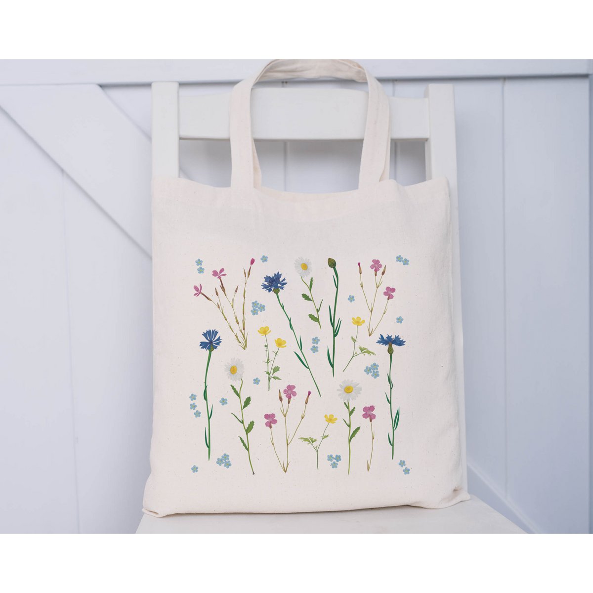 Fleurs de sac de jute, sac en coton avec imprimé à fleurs sauvages, sac à provisions durable