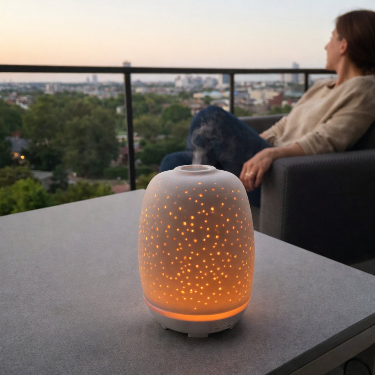 Ultralydsdiffuser – Stella – Rent og keramisk design – Spredning af æteriske olier – Original dekorationsidé