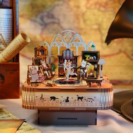 Tonecheer, Muziekdoosje, DIY 3D Houten Puzzel, Cat's Family, TQ065, 14x14x13,9cm