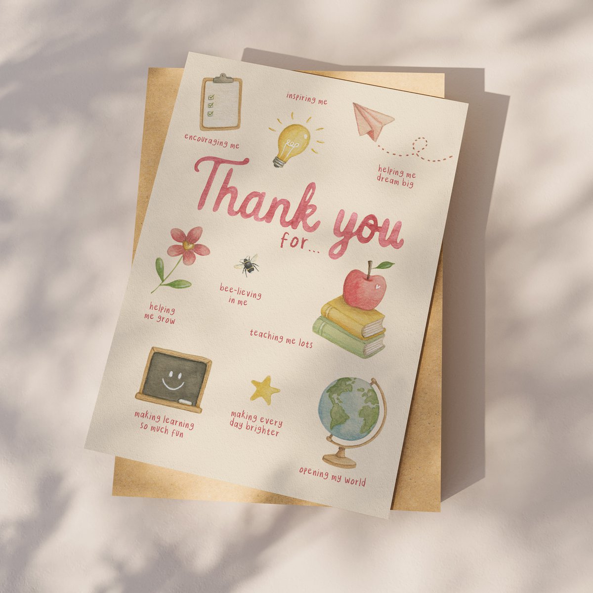 Ansichtkaart "thank you for..." roze