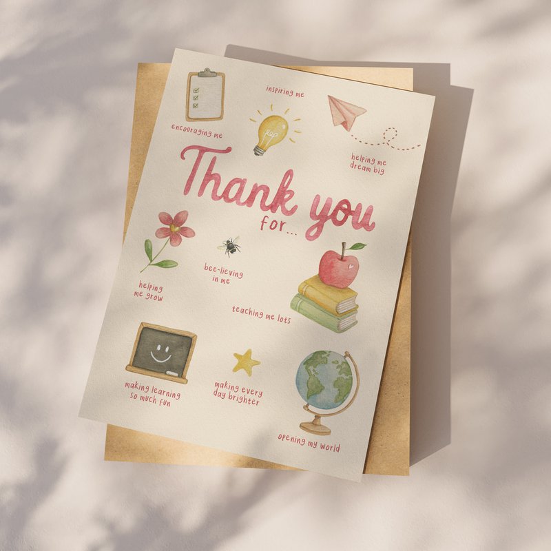 Ansichtkaart "thank you for..." roze