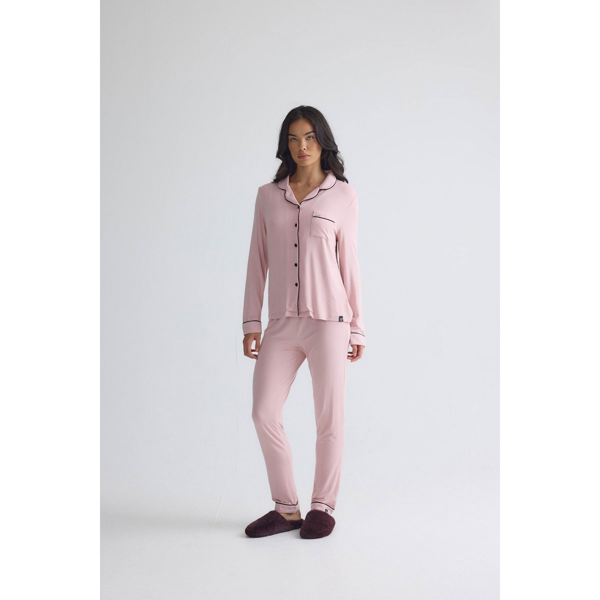 Langes Bambus-Pyjama-Set in Rosa