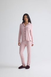 Langes Bambus-Pyjama-Set in Rosa