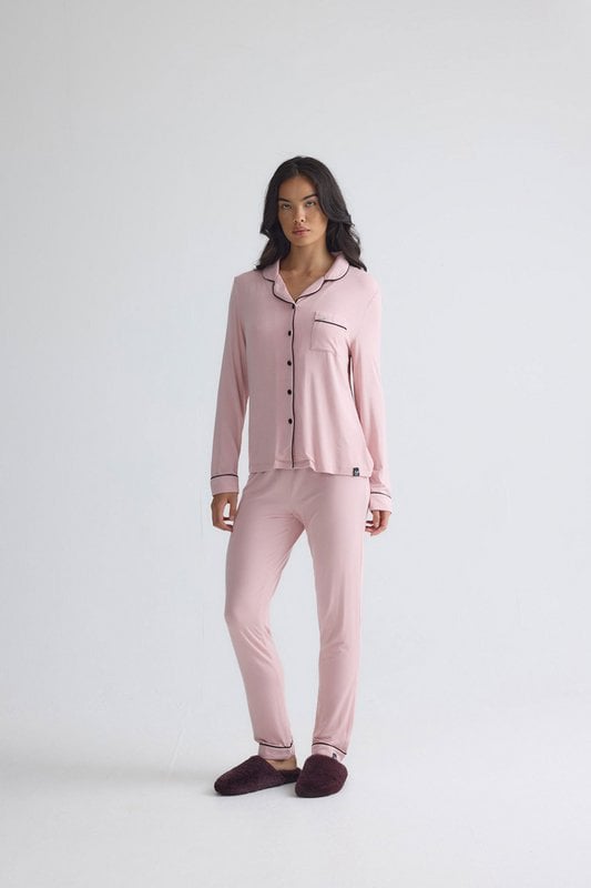 Langes Bambus-Pyjama-Set in Rosa