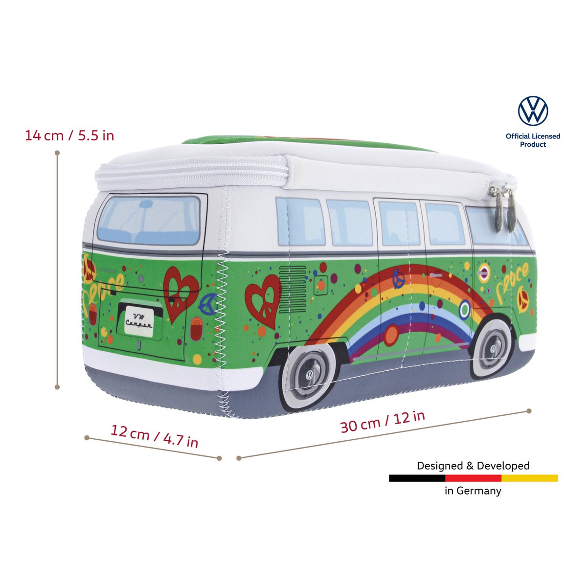 Volkswagen VW T1 Bus 3D Bolsa universal de neopreno, grande - Love Bus/Verde