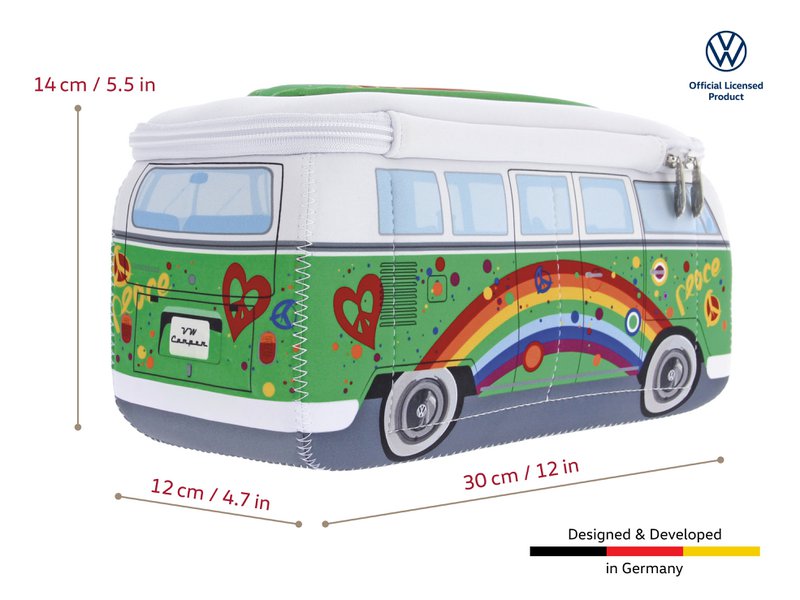 Volkswagen VW T1 Bus 3D Neopren Universaltasche, groß - Love Bus/Grün