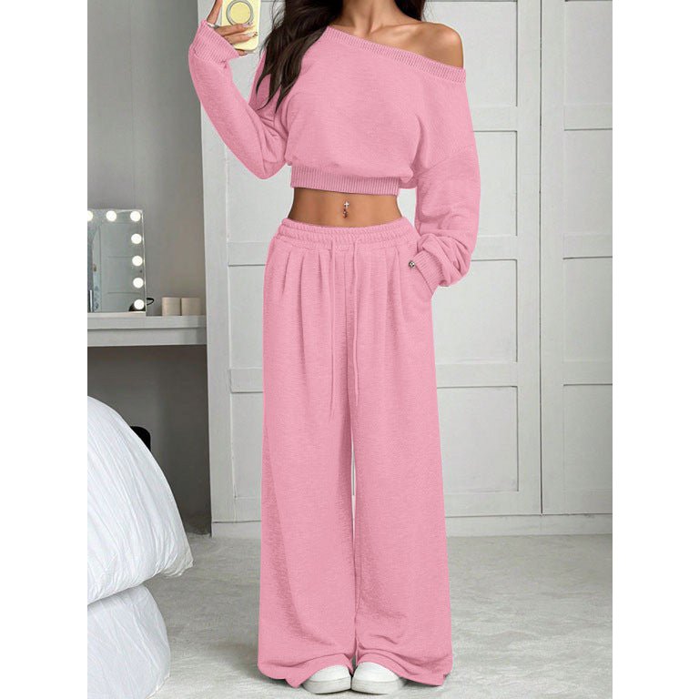 Damesmode slim-fit off-the-shoulder navel effen kleur casual broekpak