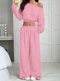 Damesmode slim-fit off-the-shoulder navel effen kleur casual broekpak