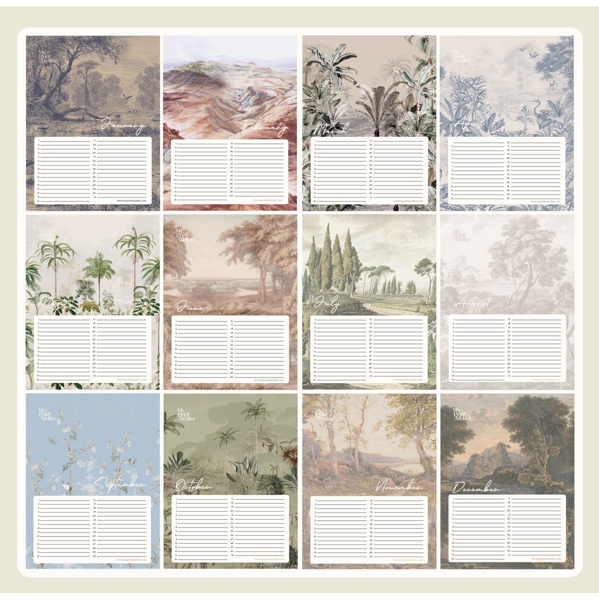 Birthday Calendar Signature Landscapes - Annet Weelink Design Landscapes - A4 - Perpetual Calendar - Premium Paper