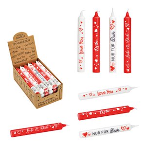 Candles with saying, love, made of wax red, white 4-fold, (W/H/D) 2x20x2cm