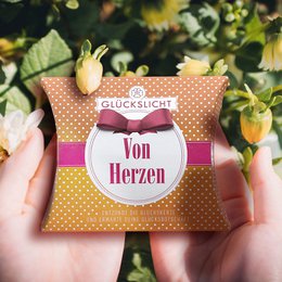 Lumière porte-bonheur / Dans le joyeux coffret cadeau orange avec un nœud perforé 🎀 / À pois / Du cœur