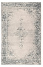 Vintage-style cream-colored area rug with intricate gray patterning, measuring 120 x 160 cm, made of soft, machine-washable material.