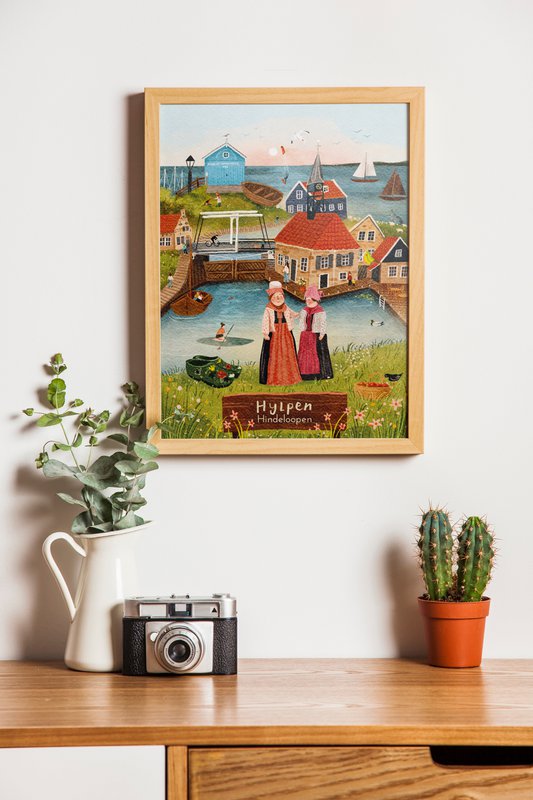 “Hindeloopen” – Impresión de ilustración A4 | Impresión artística en Tintoretto Gesso de 300 g/m² | Conjunto de once ciudades