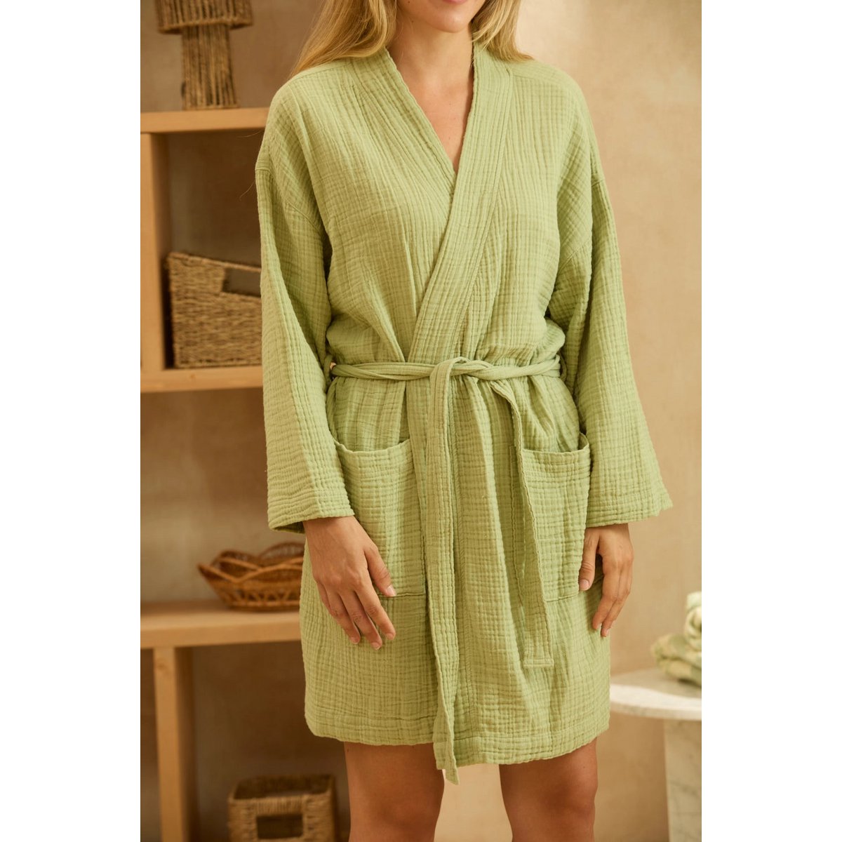 Tierra Green Muslin Bathrobe