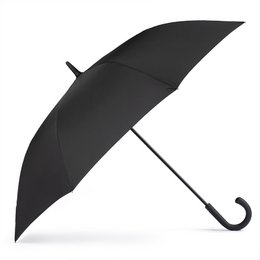 Long black fiberglass umbrella with a curved handle.