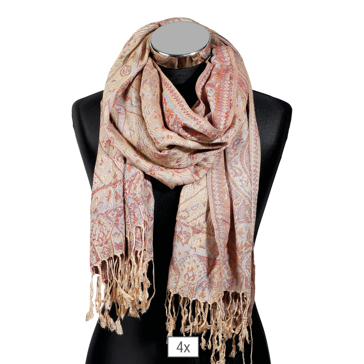 Scarf package, 100% viscose, VE 4, paisley pattern - beige