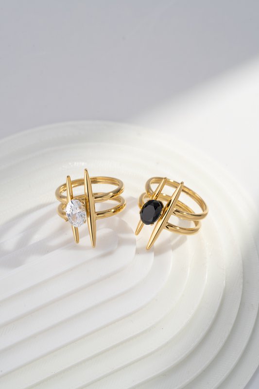 Bague Design Contemporain en Acier Inoxydable – Forme Géométrique & Cristal