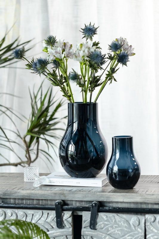 Vases en verre les plus vendus : grand vase moderne et élégant en verre de qualité bleu profond, DAVOS15