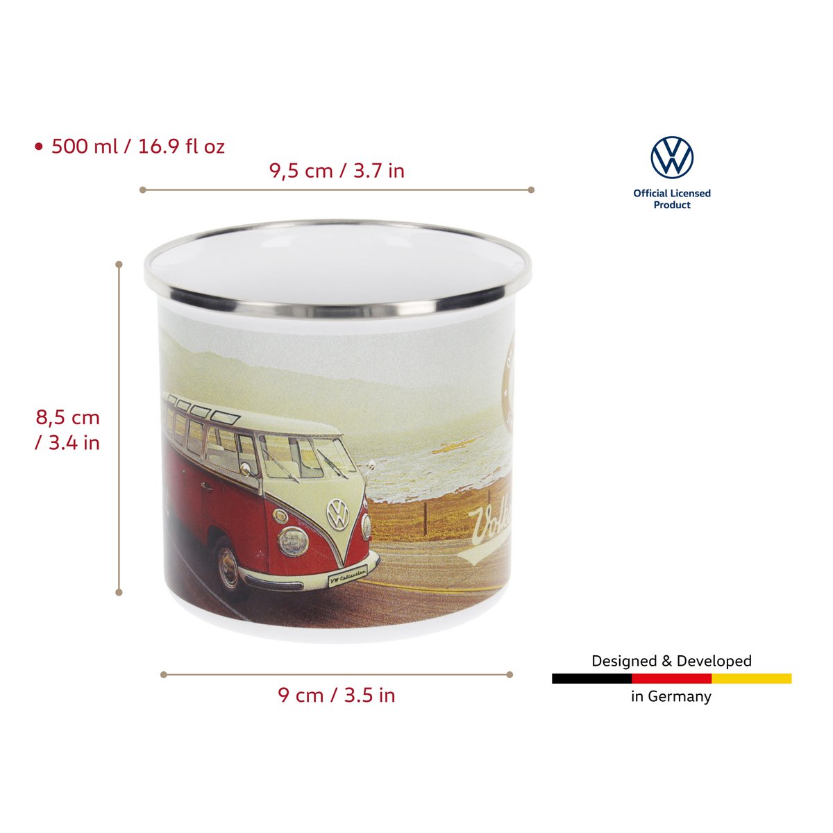 Volkswagen VW T1 Bus Emaille Mok 500ml in Geschenkdoos - Snelweg/Veelkleurig