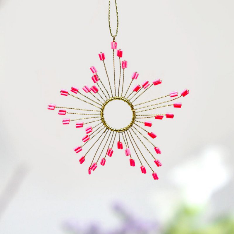 Decoratie Sparkle Ultrafine Starflower ornament neon roze