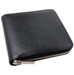 Portefeuille 4 Cartes de Crédit Zippé Cuir Saffiano Noir