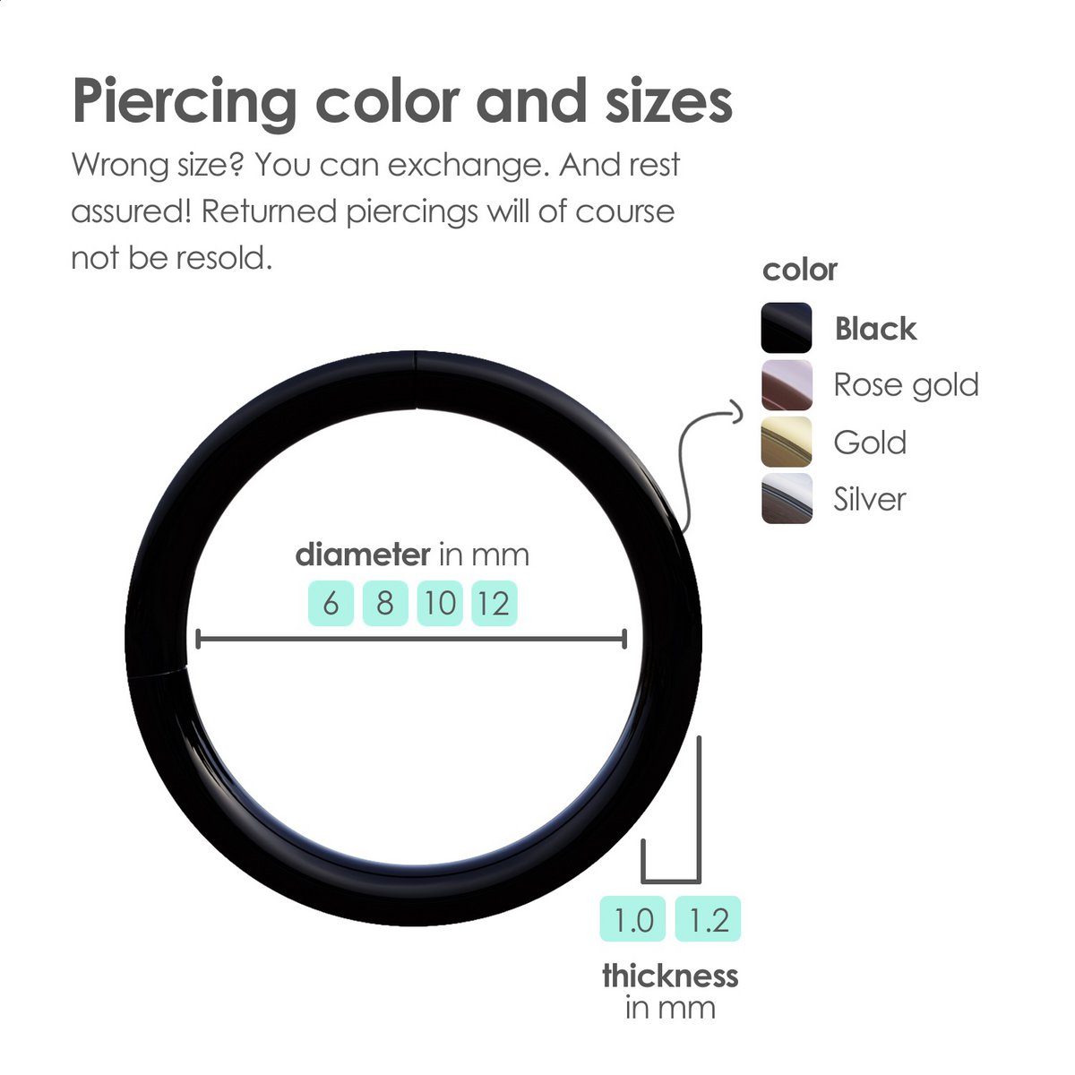 Zwarte Chirurgisch Stalen Ring Piercing — Oorbellen Ringetje Geschikt voor Helix Tragus Septum Lip Neus Wenkbrauw Piercings