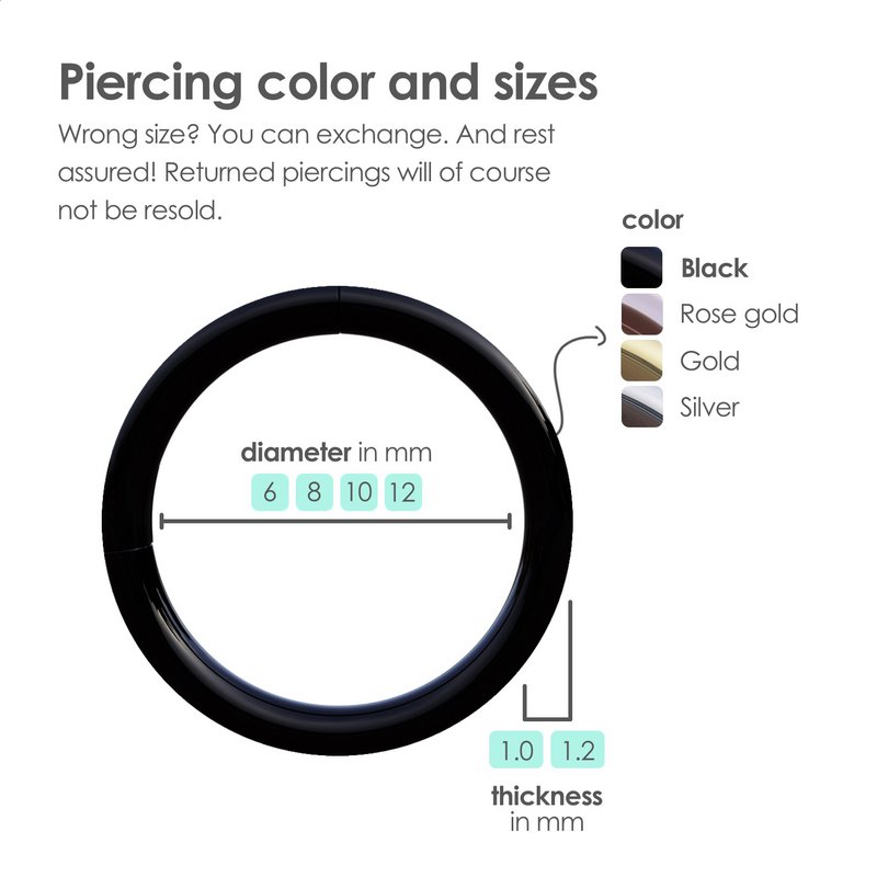 Zwarte Chirurgisch Stalen Ring Piercing — Oorbellen Ringetje Geschikt voor Helix Tragus Septum Lip Neus Wenkbrauw Piercings