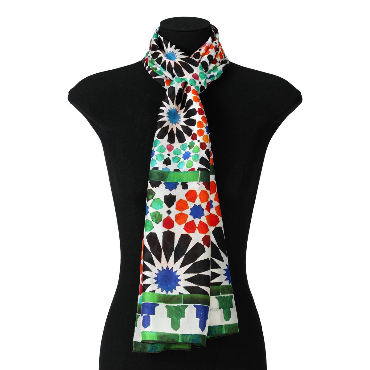 Green and Orange Silk Scarf Garnata