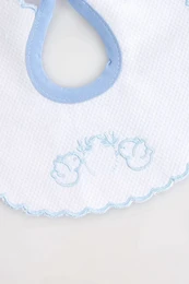 Bavaglino rotondo ricamato con fiocco per bebè, scatola da 12