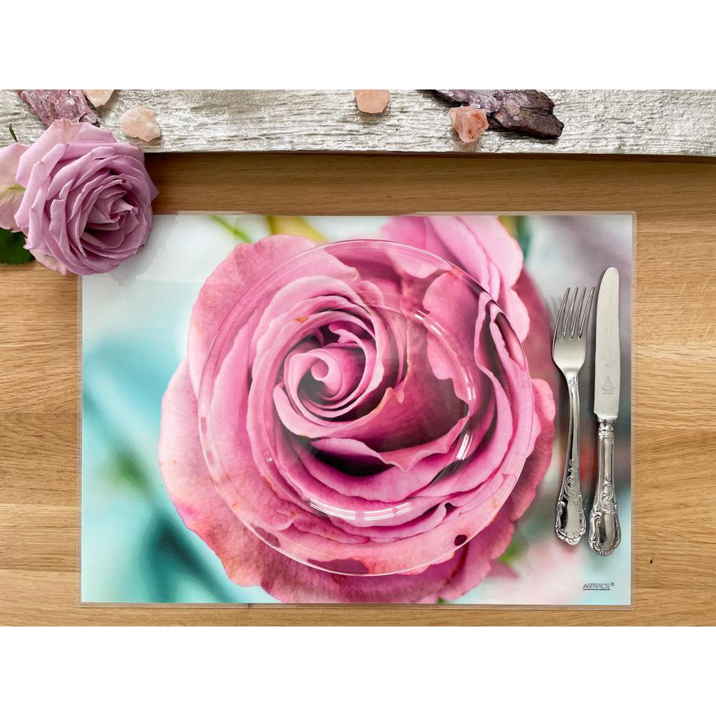 Artipics Manteles Individuales Rosa Rosa 4 Piezas Manteles Individuales Lavables De Plástico Cada 42 x 30 cm Manteles Individuales Flores Decoración De Mesa Para Cocina/Comedor/Invitados/Interior/Exterior