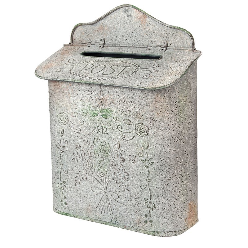 Letterbox 26x10x35 cm graue Eisenblüten Wandbriefbox