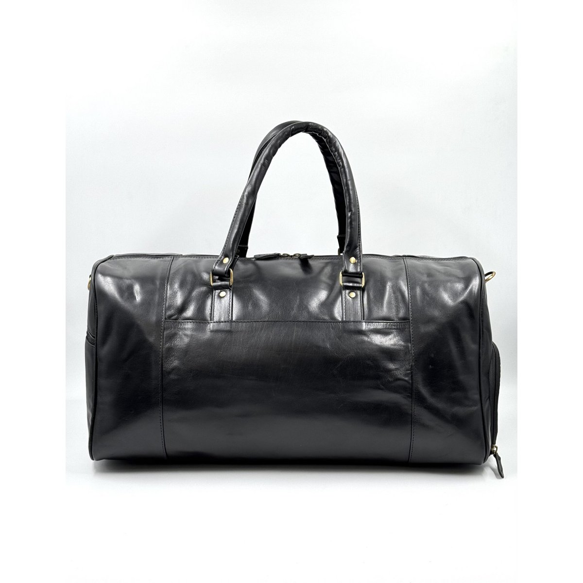 Borsa da viaggio in pelle marocchina nera fatta a mano - Borsone artigianale "Obsidian" a 6 tasche con scomparto per scarpe dedicato