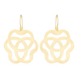 Elegant gold-tone earrings with a unique floral design. Features a delicate, open-work pattern that adds a touch of sophistication to any outfit.