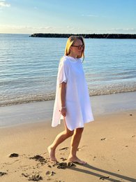 Organic cotton muslin poncho towel, lightweight beach cover-up, available in beige white dusty rose, adults unisex style