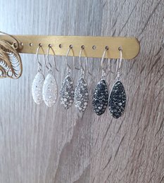 Petite rhodium plated earrings with grey pavé drops