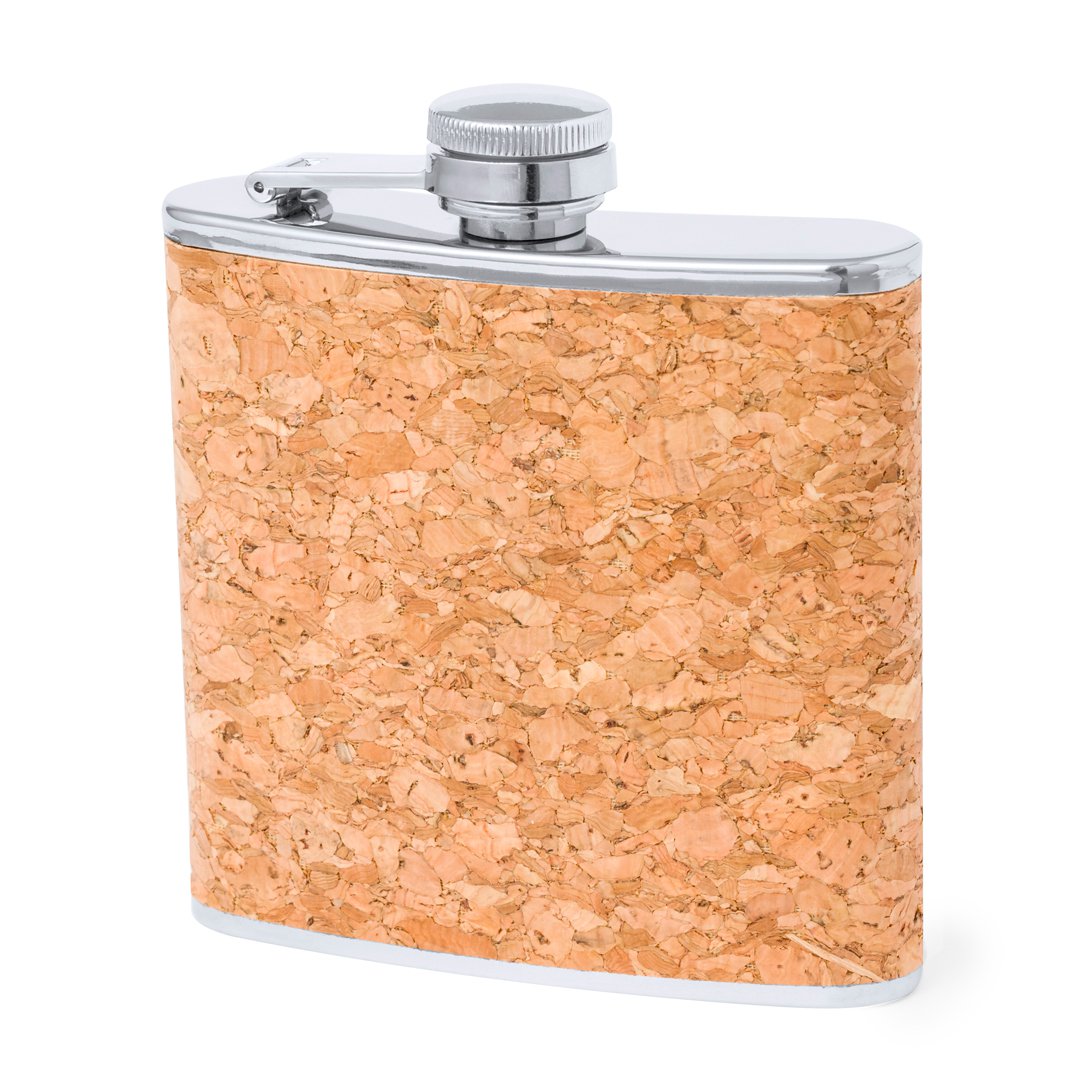 Kolf met een capaciteit van 170 ml. Natuurlijke kurk buitenkant, met roestvrijstalen lichaam en schroefdop de veiligheidsdop. Ergonomisch ontworpen om comfortabel in uw zak te passen. Kopiëren
