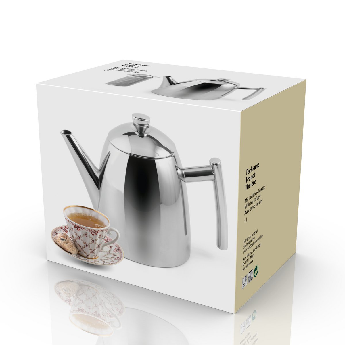 Stainless steel teapot with 1 liter tea filter