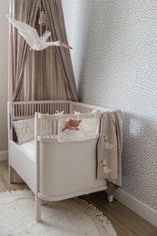 Gebreide katoenen babydeken, beige ganzen